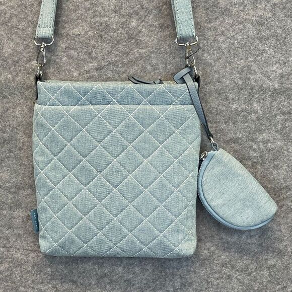 Rae Dunn Handbags - NWT RAE DUNN Crossbody Bag Blue Denim Quilted Purse With Matching Pouch New